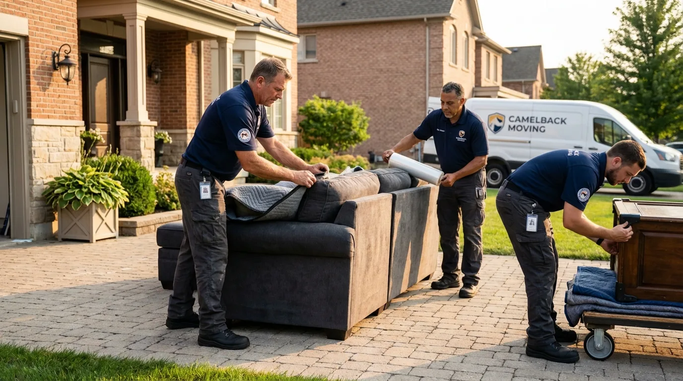 Large estate moving crew wrapping furniture in Richmond, ME