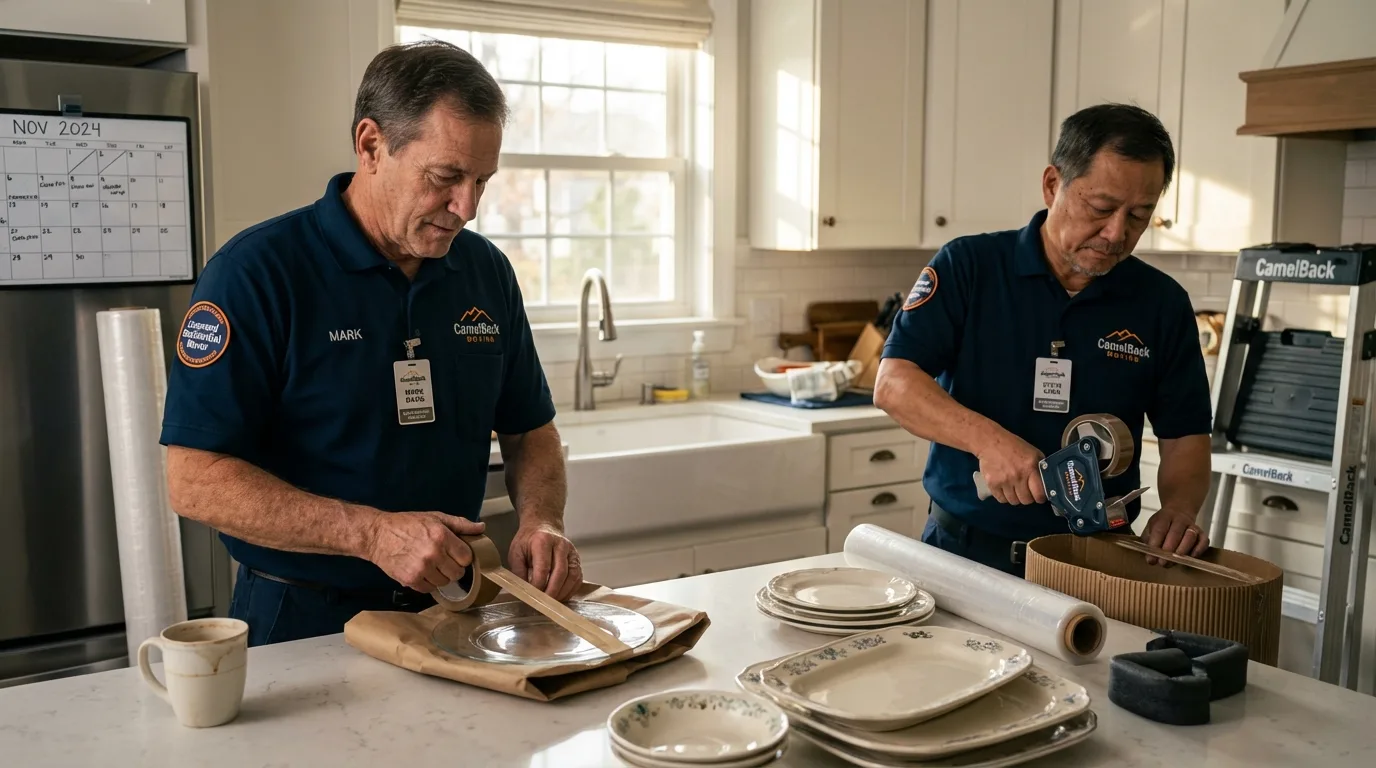 Professional crew packing kitchen dishware in Richmond, ME
